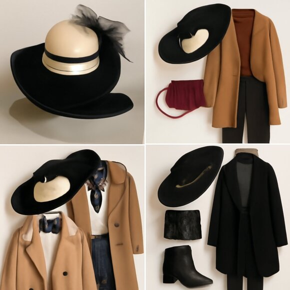 Vintage Mr. Charles Chapeau — Elegant Wide-Brim Hat with Feather & Netting main image 7